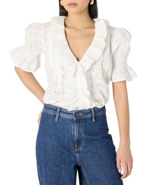 The Drop 's Lenai Pintuck Eyelet Blouse - White