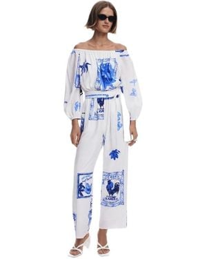 Desigual Tamesis White & Blue Jumpsuit 25swpw06
