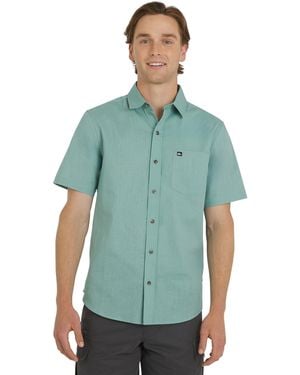 Quiksilver Premium Cotton Woven Short Sleeve Button Up Casual Shirt - Green