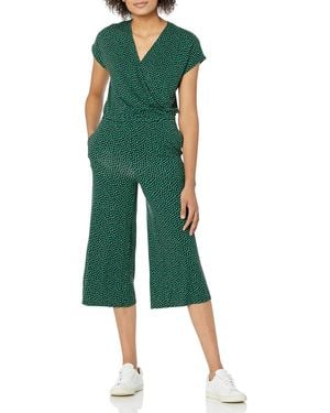 Amazon Essentials Short-sleeve Surplice Cropped Wide-leg Jumpsuit With Elastic Waist - Green