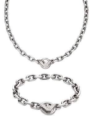 Emporio Armani Collier et Bracelet en Acier Inoxydable Argenté - Métallisé