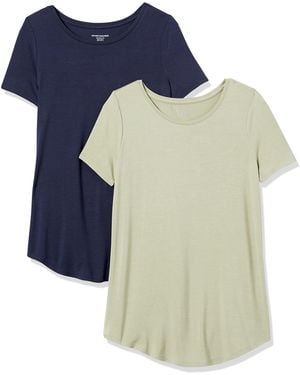 Amazon Essentials Tunica con Scollo Rotondo a iche Corte Donna - Blu