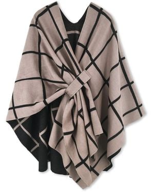 HIKARO Poncho Cape Fashion Reversible Oversized Shawl Scarf Wrap Elegant Cardigan Creative Coat Khaki Black