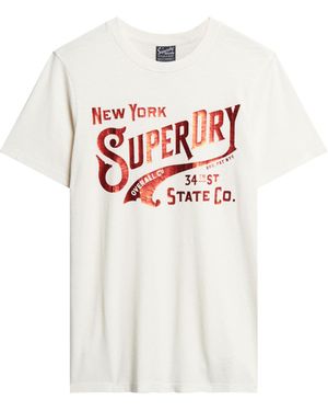 Superdry Workwear T-Shirt mit Metallic-Grafik Winterweiß Strukturiert XL