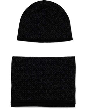 Calvin Klein Sciarpa capello Soft Giftset Monogram Beanie + Scarf Black Classic Mono nero