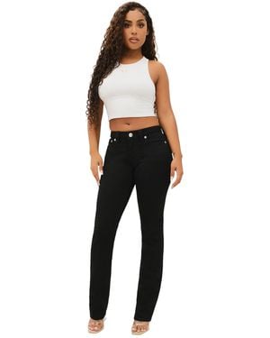 True Religion Billie Mid Rise Straight Stretch Single Needle Stitching Jeans Pant - Black