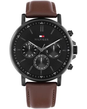 Tommy Hilfiger Reloj Analógico de Cuarzo Multifunción para Hombre con Correa de Cuero Marrón - Negro