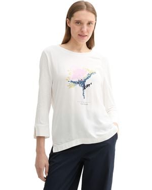 Tom Tailor 1043110 T-Shirt mit 3/4 Arm und Print - Weiß