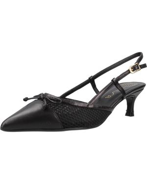 Unisa Iven Peeptoes & Sling Court Shoes In Black Perforated / Braided