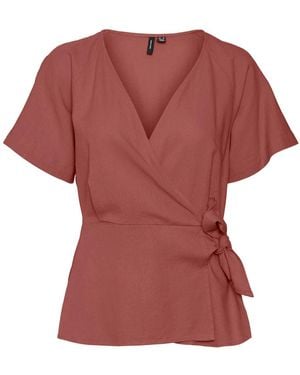 Vero Moda Vmmymilo Ss Wide Wrap Top Wvn Ga - Red