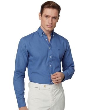 Hackett Oxford Ong Seeve Shirt Bue Man - Blue