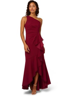 Adrianna Papell Crepe One-shoulder Ruffle Dress - Red