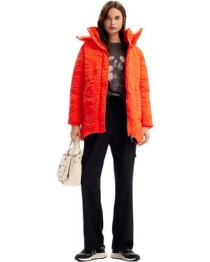 Desigual Woven Padded Long Overcoat Abrigo Largo para Mujer de Lana Acolchada - Rojo