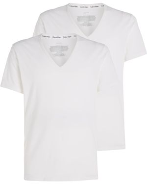 Calvin Klein T-Shirts Kurzarm V Neck V-Ausschnitt - Weiß
