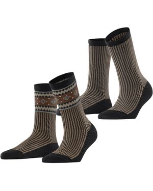 Esprit Scandi 2-Pack W SO Baumwolle Wolle Gemustert 2 Paar Socken - Schwarz