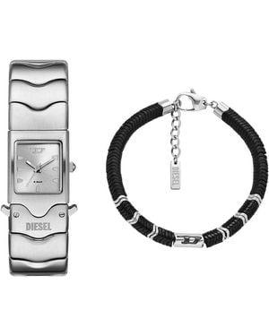 DIESEL Uomo Orologio Closer in Acciaio Inossidabile Argento e Bracciale D Logo in Pietre Semi-Preziose - Metallizzato