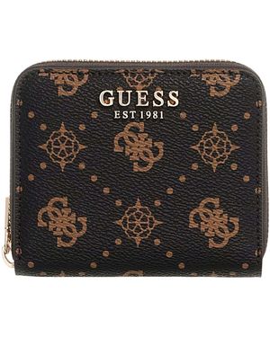 Guess Purse Carrie Logo Slg Small Zip Around Espresso Logo Dark Brown - Black