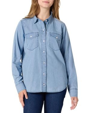 Amazon Essentials Relaxed-Fit Langärmliges Hemd Denim-Chambray Knopfleiste - Blau