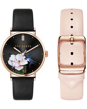 Ted Baker Phylipa Iconic Ladies Box Set Black & Pink Leather Strap Watch