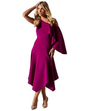 Coast Petite One Shoulder Ruffle Crepe Midi Wedding Guest Dress - Purple
