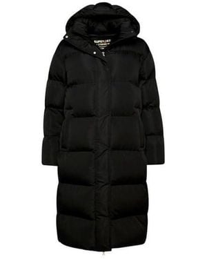 Superdry Longline Hooded Puffer Coat Jacket - Black