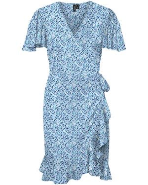 Vero Moda Vmemma Henna Ss Short Wrap Dress Wvn Ga - Blue