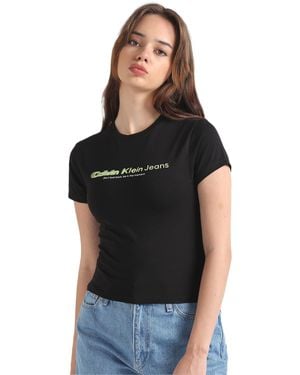 Calvin Klein Jeans Slogan Fitted Tee J20J222642 Magliette a iche Corte - Nero