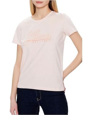 Guess Short Sleeve Round Neck Script Tee - White