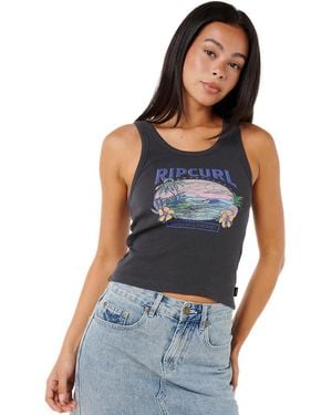 Rip Curl Ribbed Cropped Tank Top – Sleeveless Fitted - Blue
