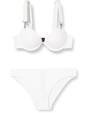 Emporio Armani Dot Foil Lycra Sculpture Bra and Brief Bikini Set - Weiß