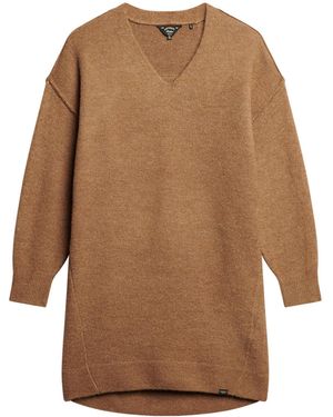 Superdry V Neck Knit Jumper Dress Chandail - Marron