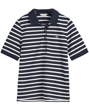 GANT Slim Striped Shield Ss Pique Polo - Blue