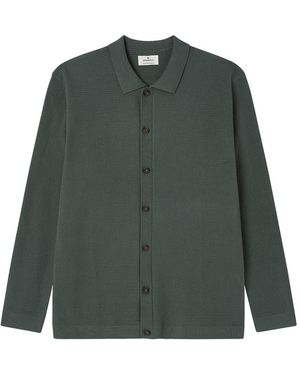 Springfield GG12 Structure Knitted Cardigan with Polo Collar - Verde