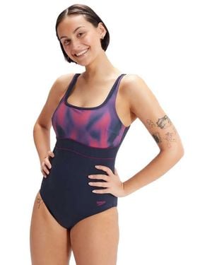 Speedo Shaping Contoureclipse Printed Swimsuit Uk 34 - Blue