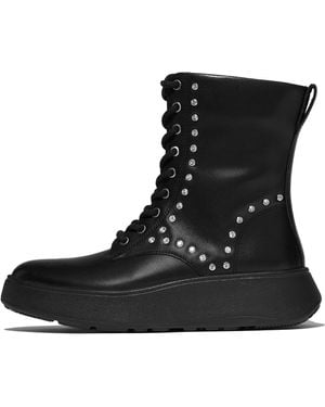 Fitflop F-mode Gem-trim Leather Lace-up Ankle Boots - Black