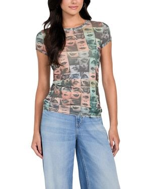 Guess Short Sleeve Checkerd Lips Burnout Tee - Blue