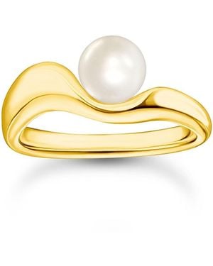 Thomas Sabo Anello ondulato con perla d'acqua dolce in oro - Metallizzato