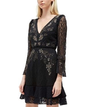 French Connection Bella Sparkle Embelished Lace S Dress Black Uk12 Eu40 Us8