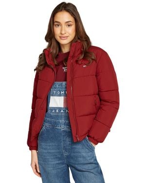 Tommy Hilfiger 's Essential Cropped Puffer Jacket With Collar - Red
