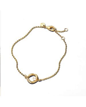 PANDORA Essence Collection Organic Shaped Pavé Circle & Treated Freshwater Cultured Pearl Bracelet With 14 Carat Gold Plating - Metallic