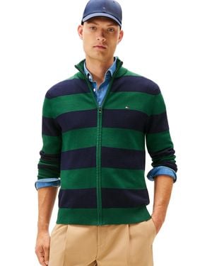 Tommy Hilfiger Block Stripe Katoen Zip Through Mw0mw41483 Zip Through Trui - Groen