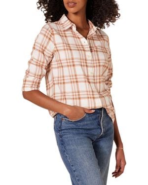 Amazon Essentials Camicia in Flanella Scozzese Leggera a ica Lunga vestibilità Classica Donna - Blu
