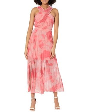 Ted Baker Cross Front Pleated Midi Dress Coral 5 - Pink