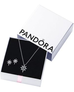 PANDORA Sparkling North Star Stud Earrings & North Star Pendant Necklace - Jewellery Set With Gift - Black