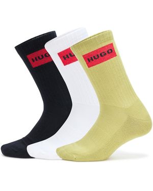 HUGO 3-pack Red Logo Design Quarter Ribbed Socks - Blue