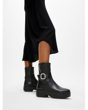 Fitflop F-luma Crystal-buckle Leather Short Boots Ankle - Black