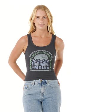 Rip Curl Ribbed Cropped Tank Top – Sleeveless Fitted - Grey