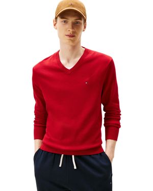 Tommy Hilfiger Pullover Essential Cotton V-Ausschnitt - Rot