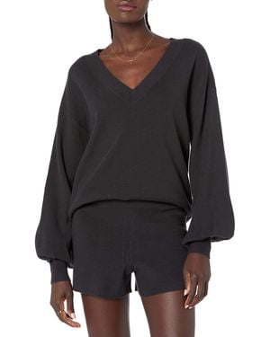The Drop Mia Maglia Morbidissima Con Scollo a V e iche a Campana da Donna - Nero
