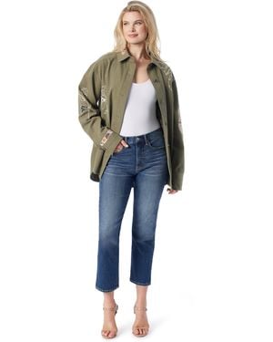 Jessica Simpson Button Down Collared Shacket With Side Slits Standard - Blue